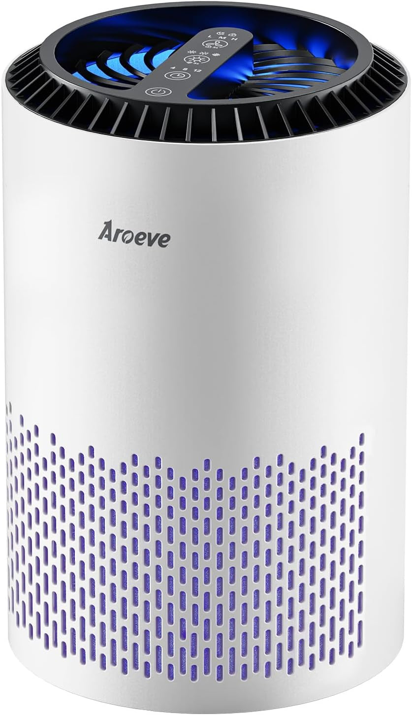 Air Purifiers for Bedroom Home, Air Purifier for Smoke Pollen Dander Hair Smell Air Cleaner with Sleep Mode Speed Control for Bedroom Office, MK01- White(Available for California)