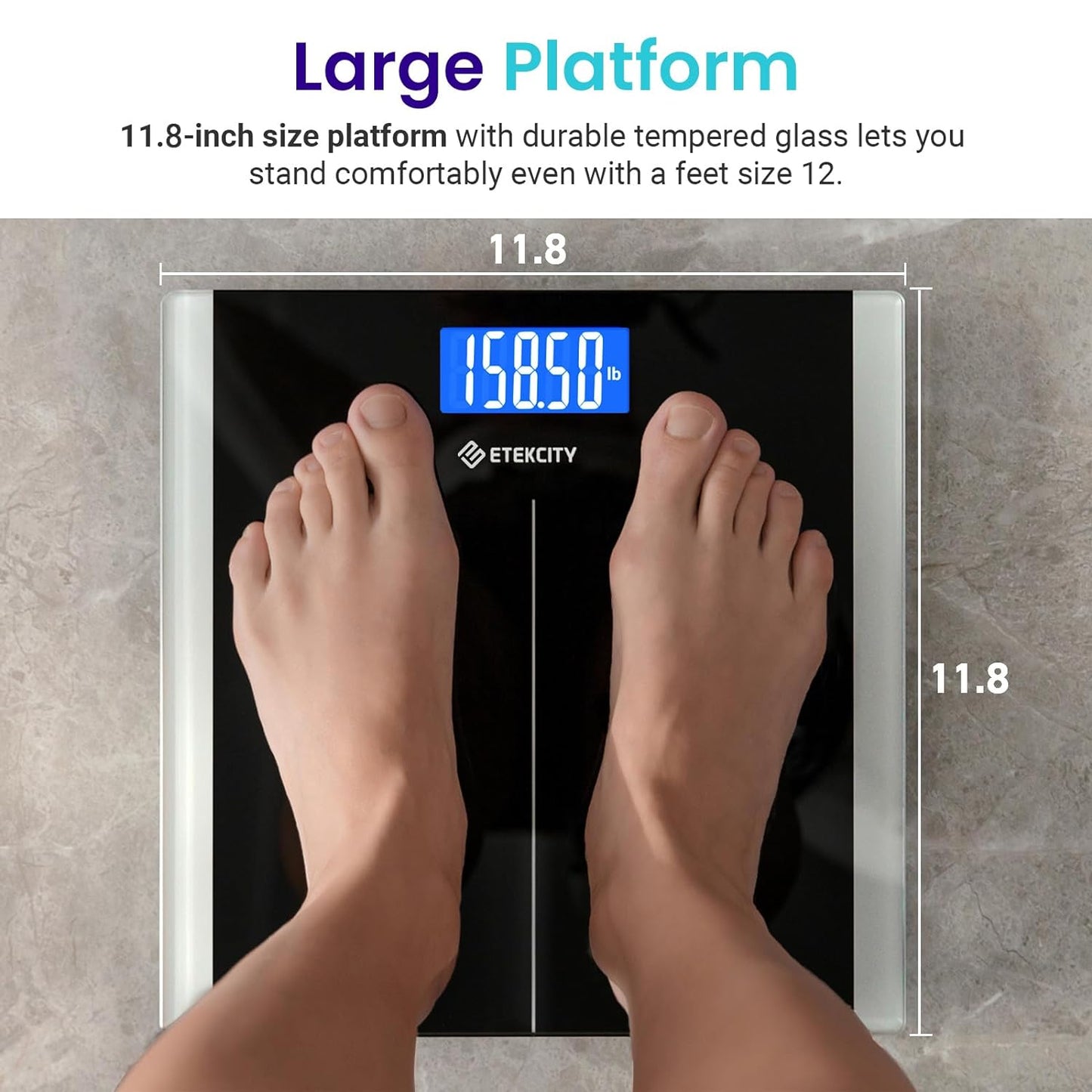 Bathroom Scale for Body Weight, Highly Accurate Digital Electronic Weighing Machine for People, LCD Display, Large Size, 6Mm Tempered Glass for Safe Home Use, Batteries Included, 400 Lbs | Large 6Mm Tempered Glass Platform, Clear LCD Display, Batteries In
