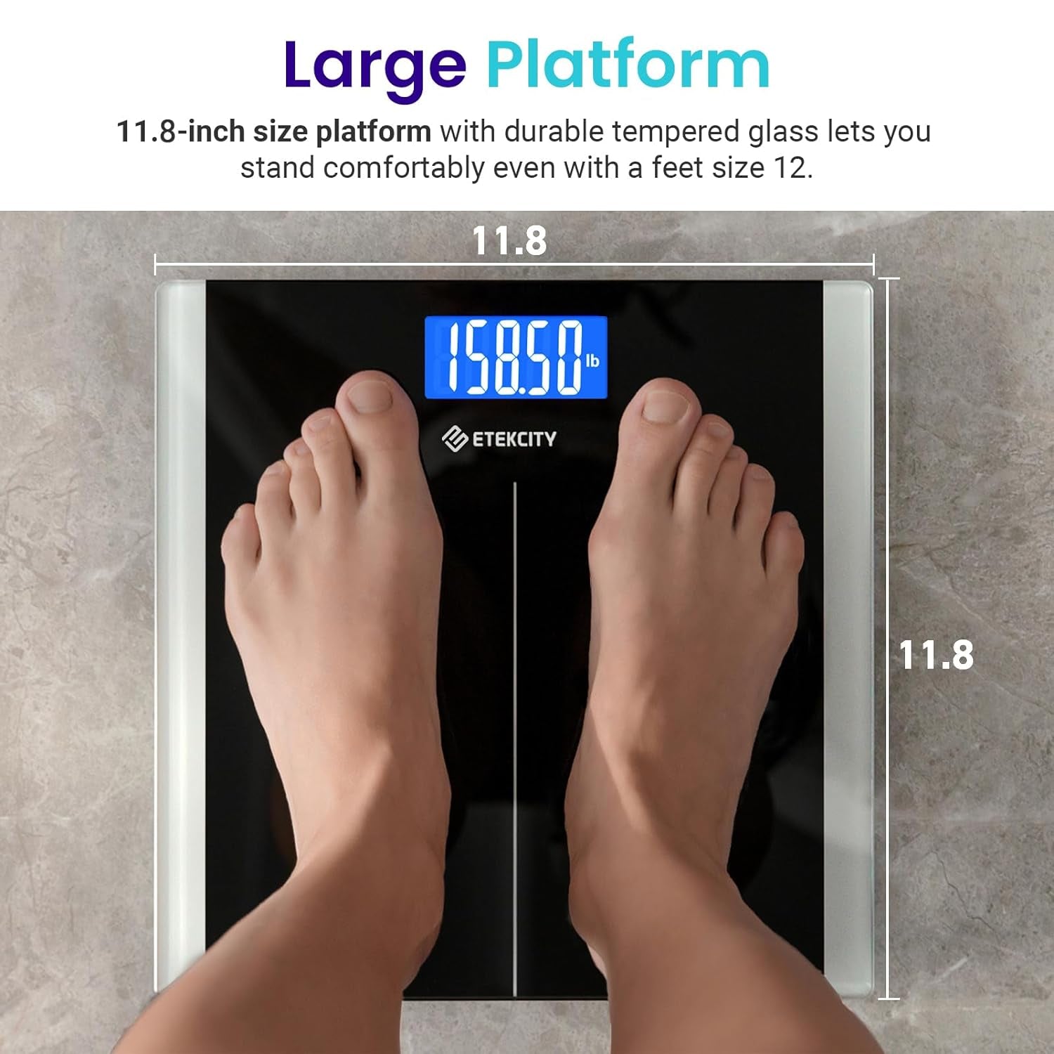 Bathroom Scale for Body Weight, Highly Accurate Digital Electronic Weighing Machine for People, LCD Display, Large Size, 6Mm Tempered Glass for Safe Home Use, Batteries Included, 400 Lbs | Large 6Mm Tempered Glass Platform, Clear LCD Display, Batteries In